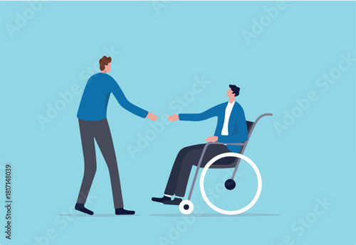 Diversity and inclusive in workplace, job and career opportunity for disability people concept, HR officer offering job for new disabled candidate on the wheelchair to be permanent employee.