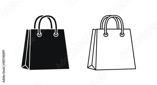Simple black and white illustration of two shopping bags side by side