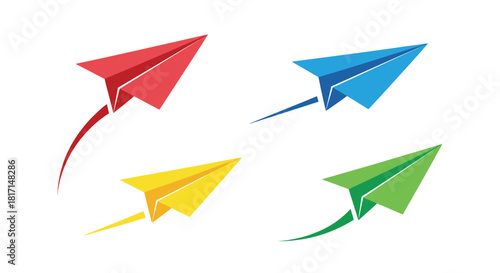 Colorful paper airplanes flying in different directions a playful illustration