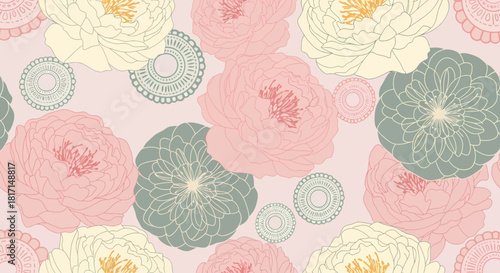 Delicate Floral Arrangement Pattern With Roses And Decorative Circles