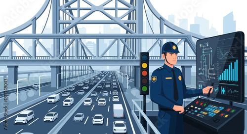 Traffic Management Center: Monitoring Infrastructure with Cityscape Background