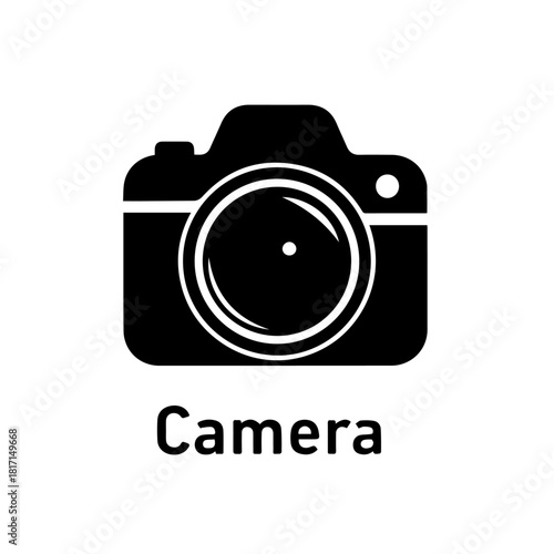Black and White Camera Icon Illustration.