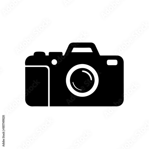 Black Camera Icon on White Background.