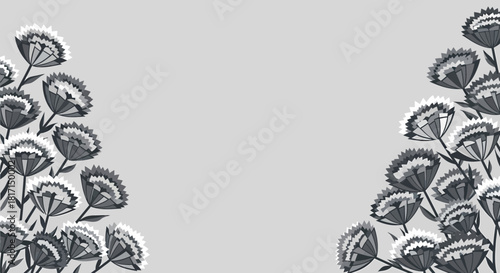 Monochrome Floral Frame With Copy Space On A Pale Gray Background