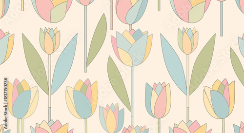 Pastel Tulips Seamless Repeat Pattern Design