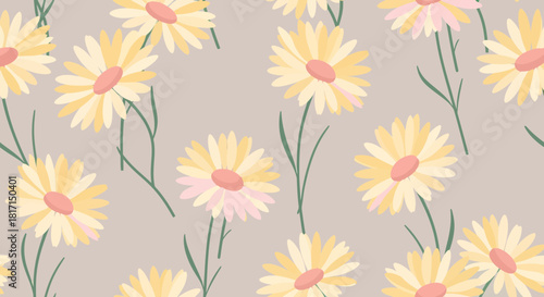 Seamless Daisies Background Pattern With Taupe Earth Tone Colors