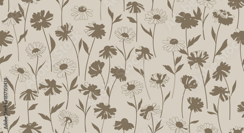 Seamless Floral Pattern Of Rudbeckia On A Light Brown Background