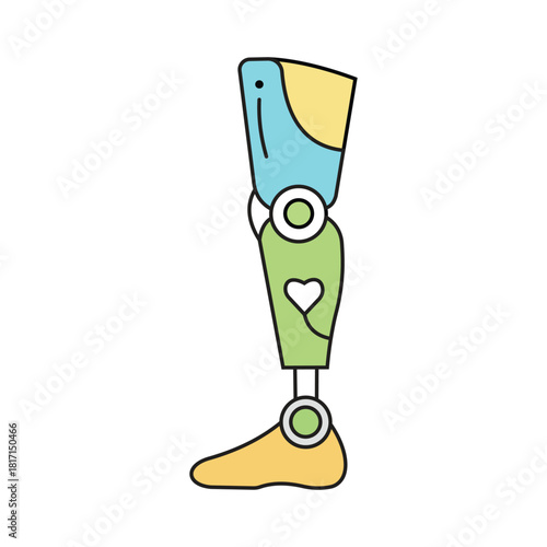 Colorful Prosthetic Leg Illustration – Medical Artificial Limb Icon with Heart Symbol