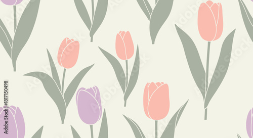 Seamless Floral Pattern With Tulip Flowers Pale Colors