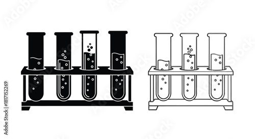 A comparison of black and white test tube rack illustrations