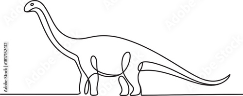 Single Continuous Line Drawing of Brontosaurus Dinosaur Prehistoric Animal Outline Simple Vector Illustration Minimalist Line Art on Transparent Background for Creative Design