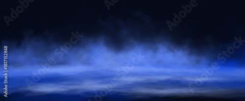 Foggy dark night scene with blue smoke, blue neon. Vector Illustrator