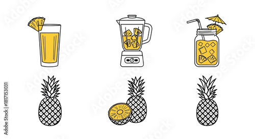 Pineapple drinks and fruit a refreshing illustration of summer beverages
