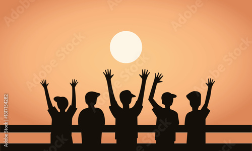 A group of teenagers greet the hot sun