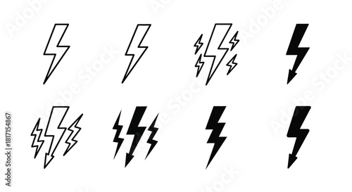 A collection of various black and white lightning bolt illustrations