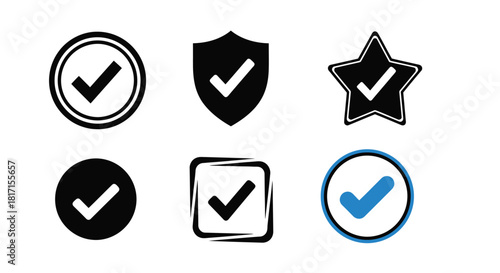 Black and blue checkmark icons in various shapes and designs