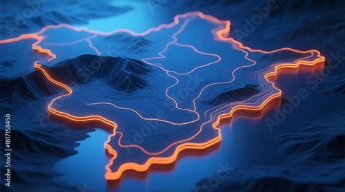 Stunning topographic map with glowing orange outlines, perfect for presentations and data visualization projects today