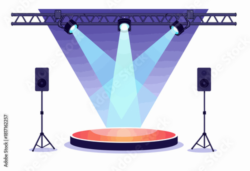 Illuminated Stage with Dynamic Spotlights and Sound Systems in a Modern Entertainment Venue for Memorable Performances and Events