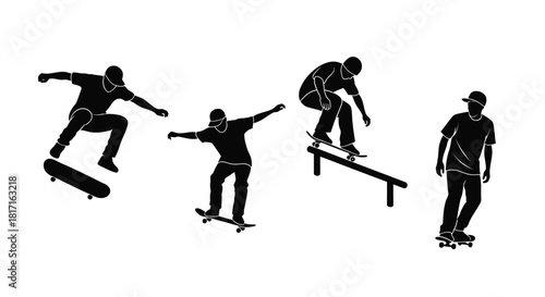 Skateboarders in action a series of silhouettes performing tricks and riding