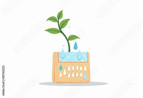 Illustration of a Growing Plant Emerging from an Envelope with Water Droplets Symbolizing Growth and Nature's Connection to Messages and Communication