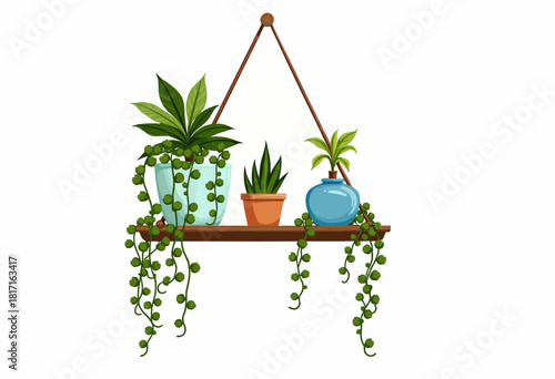 Charming Indoor Plant Shelf with Hanging Greenery and Potted Succulents in Stylish Containers for Home Decor Inspiration