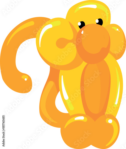 A yellow monkey with a balloon tail