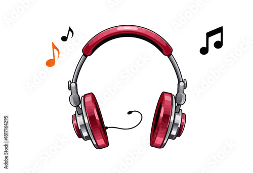 Vibrant Cartoon Headphones with Music Notes Illustrating Dynamic Sound and Creative Audio Experience