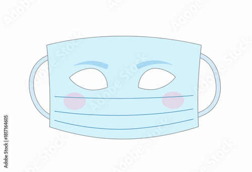 Illustration of a Face Mask with Cartoon Eyes and Cheeks Highlighting Protective Measures in Healthcare and Hygiene Contexts