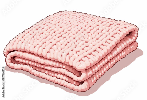 Soft and Cozy Knitted Pink Blanket Folded Neatly to Showcase Plump Textured Fibers and Intricate Pattern Making it Ideal for a Warm and Comfortable Experience