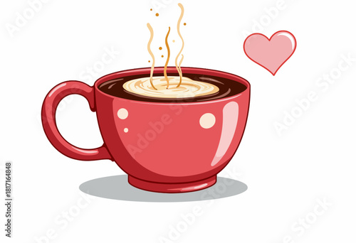 Illustration of a Warm Cup of Coffee with Steam and a Heart Symbol Signifying Love for a Delightful Hot Beverage Experience