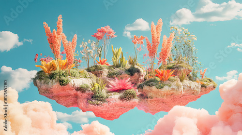 Fototapeta Naklejka Na Ścianę i Meble -  A single tropical flower held near the surface, reflecting the blue sky and deep ocean, symbolizing marine life in the coral reef  AI Generative