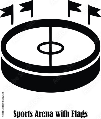 Icon of a Sports Arena with Flags, Representing a Stadium or Arena Environment for Competitive Sports and Events