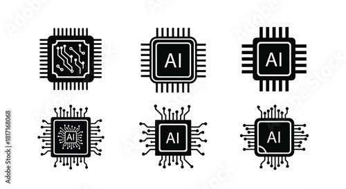 Collection of black computer chips with ai symbols displayed on them