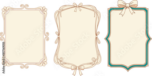 Three decorative frames with bows isolated on white background, perfect for adding a touch of elegance to your designs and creative projects