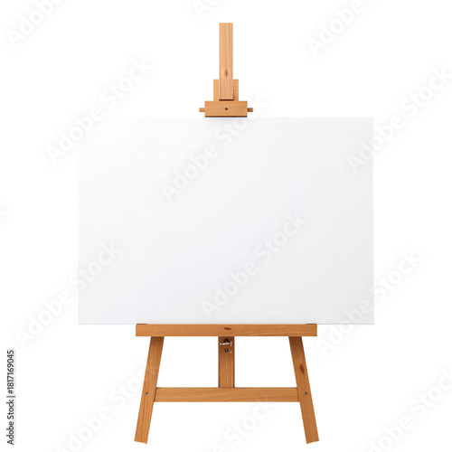 Blank Canvas on Wooden Easel Ready for Creative Expression in Art Studio