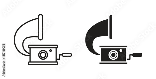 Gramophone icon with glyph and line. black vector icons for Web UI