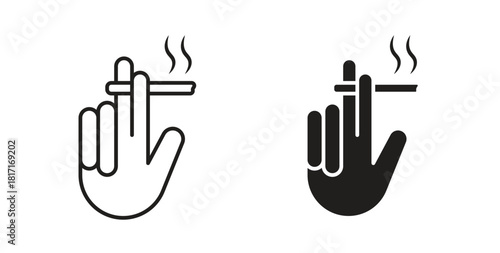 Hand holding cigarette icon with glyph and line. black vector icons for Web UI