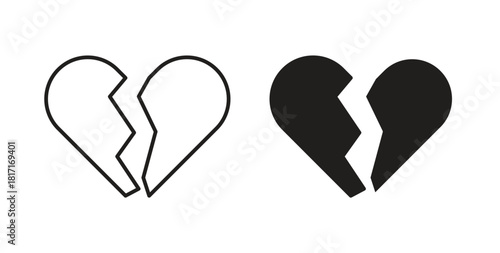 Heart Crack icon with glyph and line. black vector icons for Web UI