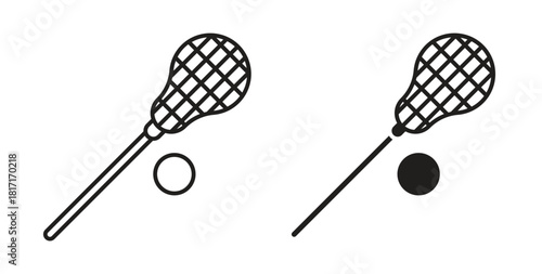 Lacrosse stick ball icon with glyph and line. black vector icons for Web UI