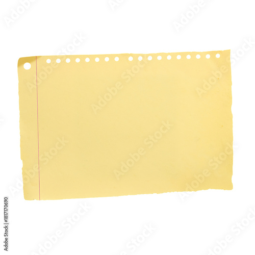 Blank Yellow Paper With Perforations and a Red Line on the Left Side for Writ...