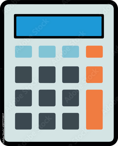 A detailed illustration of a calculator with buttons and a display screen, used for calculations.