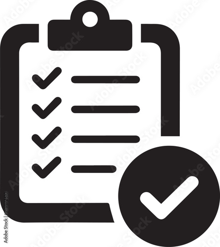 checklist clipboard with checkmarks and verification symbol