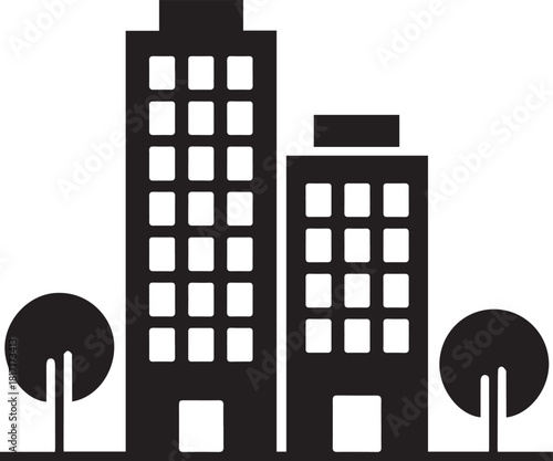 building silhouette city architecture icon with trees and windows