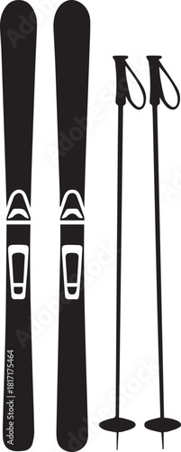 ski vector skis poles bindings outline icon for alpine winter sport