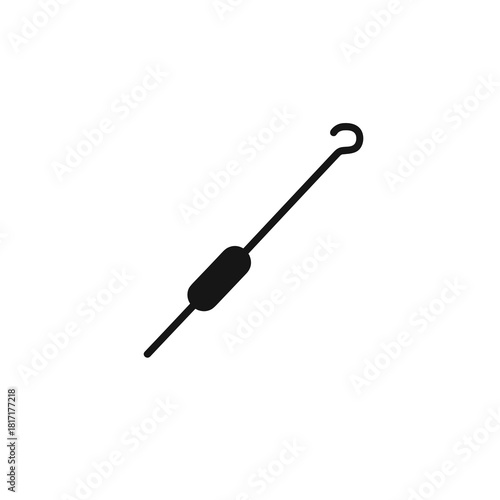 Minimal black hook-tip catheter tool icon with elongated shaft