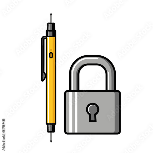 Padlock and insulated screwdriver for electrical work safety and technician tool visuals