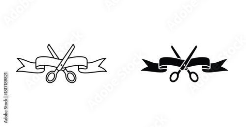 Grand Opening Icon Set. Grand opening vector symbol in black filled and outlined style.