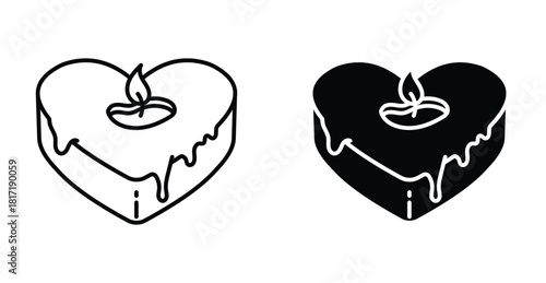Heart Candle Icon Set. Heart candle vector symbol in black filled and outlined style.