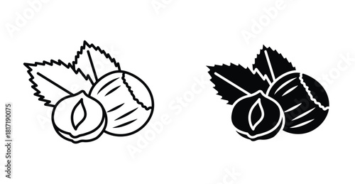 Hazelnut icon. Line with editable stroke and flat for Web