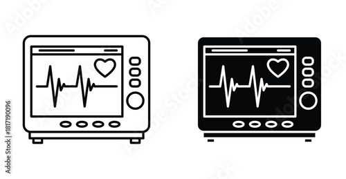 Heart rate monitor icon. Line with editable stroke and flat for Web